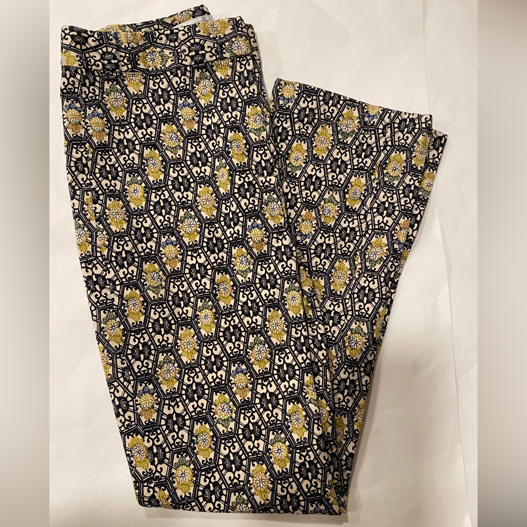 Hp Michael Kors Bergdorf Goodman Vintage Pants Black Zip Yellow Green Print 0